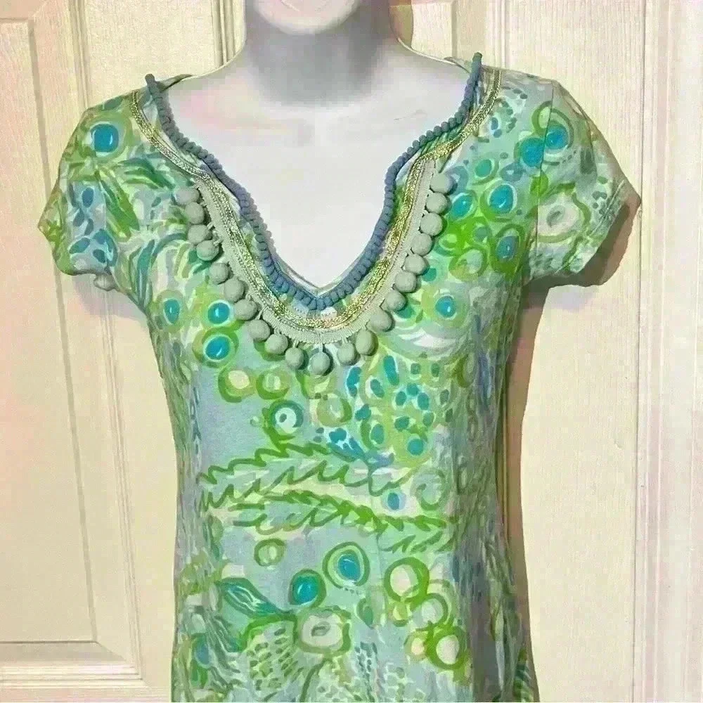 Lilly Pulitzer Womens Harper Any Fins Possible Pom Pom Accent Shift Dress XXS - Picture 13 of 15